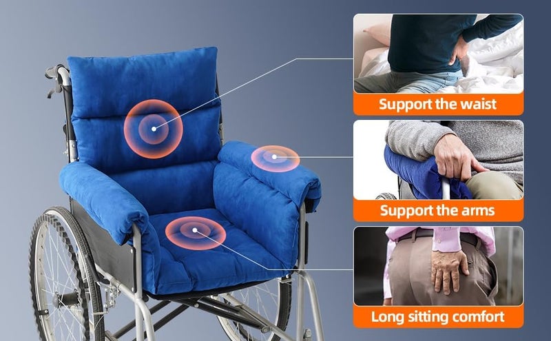 Trendcode Wheelchair Cushions，Pressure Pain Relief Accessories with Armrest Covers. Supports Coccyx & Back, Non-Slip. Fits 18" Wheelchair with Full Arms, Blue. - Image 2